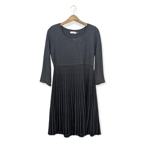 Calvin Klein Charcoal Stripe Flared Knit Sweater Dress - Picture 1 of 7